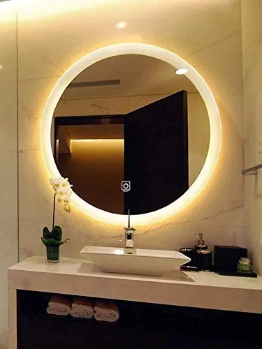 Om Enterprise Premium Led Mirror Touch Sensor Wall Mounted Modern LED Lighted Bathroom Mirrors,Contemporary,Bathroom,Vanity Mirror with Outer Lights (Circular Warm White, 21 x 21 Inch)