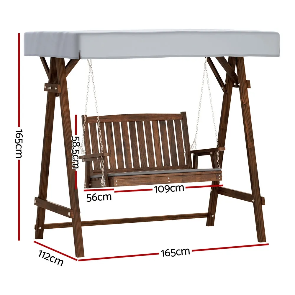 Outdoor 2 Seater Swinging Chair Loveseat Canopy Shade Wooden Swing Seat Charcoal