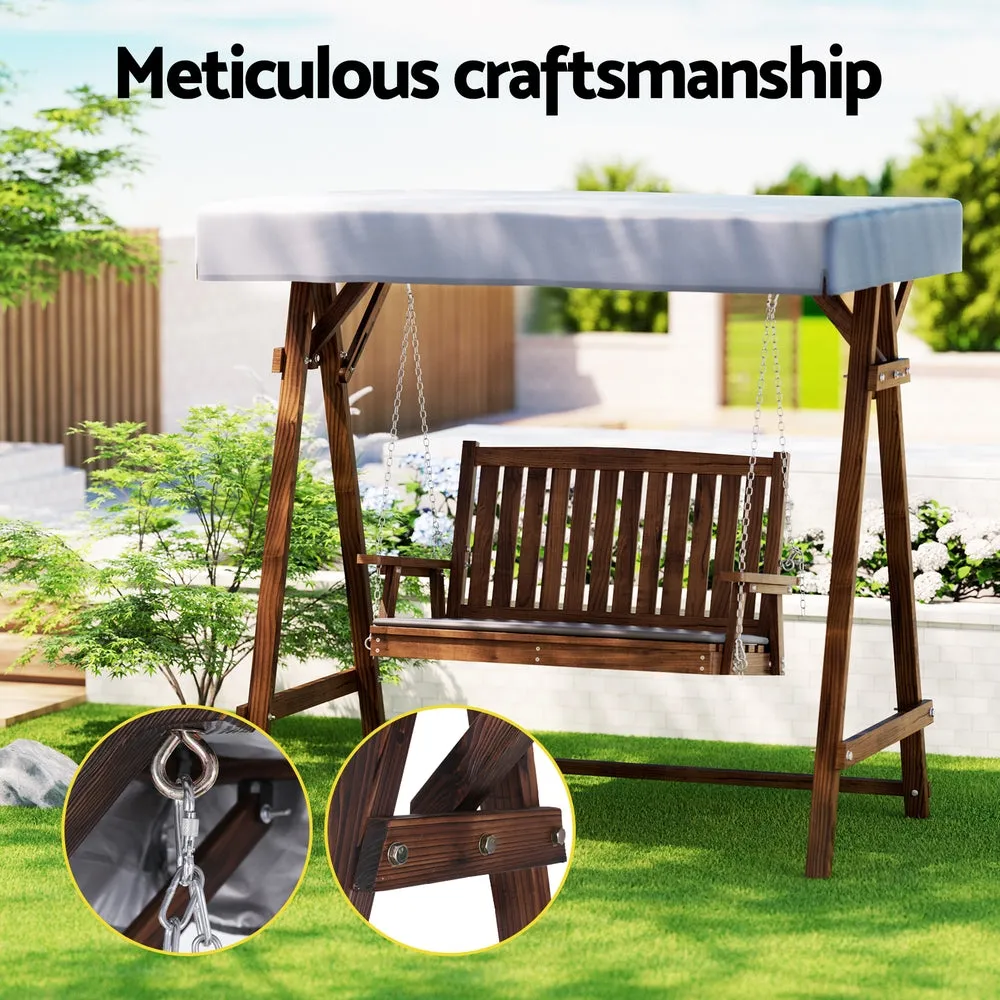 Outdoor 2 Seater Swinging Chair Loveseat Canopy Shade Wooden Swing Seat Charcoal