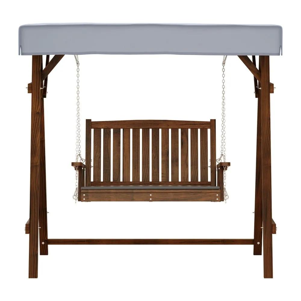 Outdoor Wooden Swing Chair Garden Bench Canopy Cushion 2 Seater Charcoal