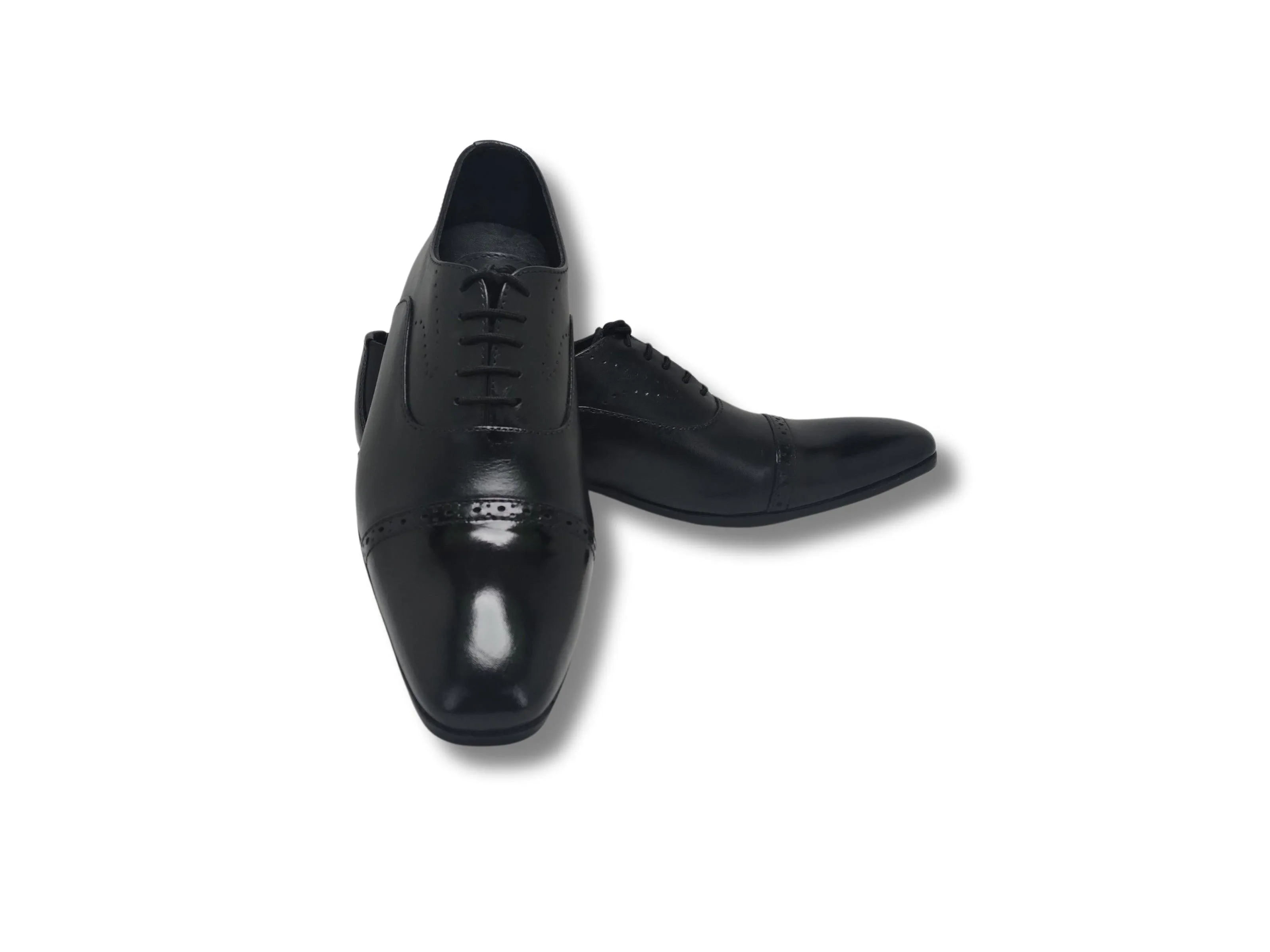 Oxford Black Genuine Leather Shoes Cap Toe