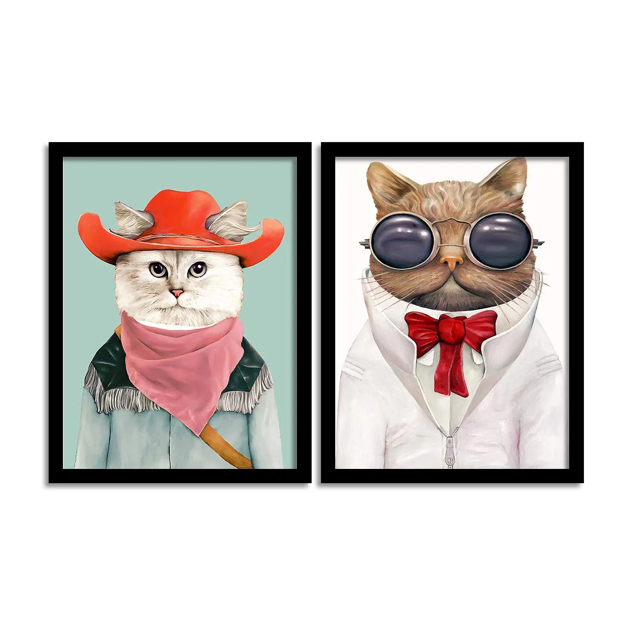 Painting Mantra- Animal Theme Cat and Dog Poster Set of 2 with Frame for Kids Room - 13.5x 17.5 inchs