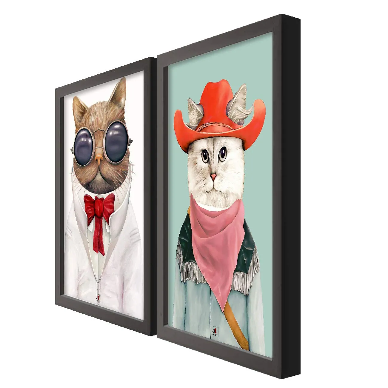 Painting Mantra- Animal Theme Cat and Dog Poster Set of 2 with Frame for Kids Room - 13.5x 17.5 inchs