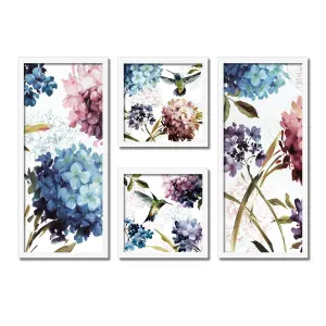 Painting Mantra Floral & Bird Framed Painting/Posters for Room Decoration, Set of 4 White Frame Art Prints/Posters for Living Room (2 Unit 22x 47 cm 2 Unit 9x9 Inch)