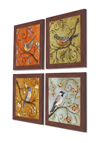 Painting Mantra 'Jardine Bird' UV Textured Art Printing Set (Synthetic, 60 cm x 50 cm x 2 cm, Brown, Set of 4)