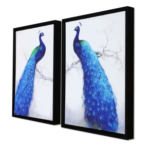 Painting Mantra Peacock Theme Framed Wall Art Print Canvas Painting -13x17 inch, Set of 2