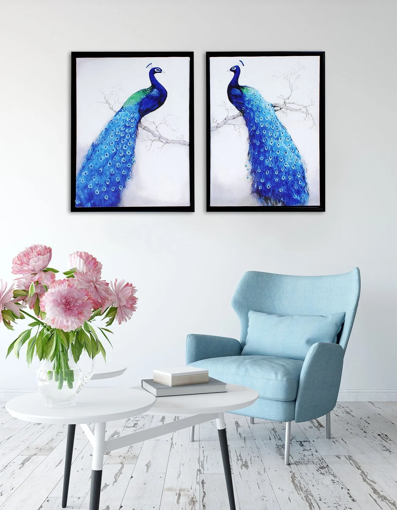 Painting Mantra Peacock Theme Framed Wall Art Print Canvas Painting -13x17 inch, Set of 2