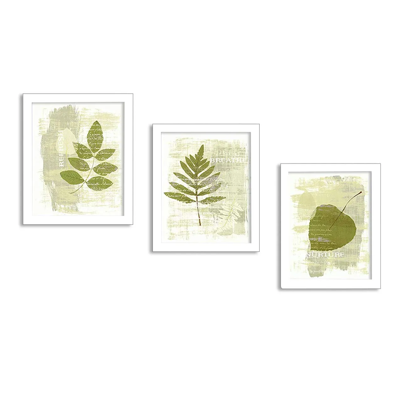 Painting Mantra UV Textured Art Prints Synthetic Green Nature White Framed Painting (10x12-inch) - Set of 3