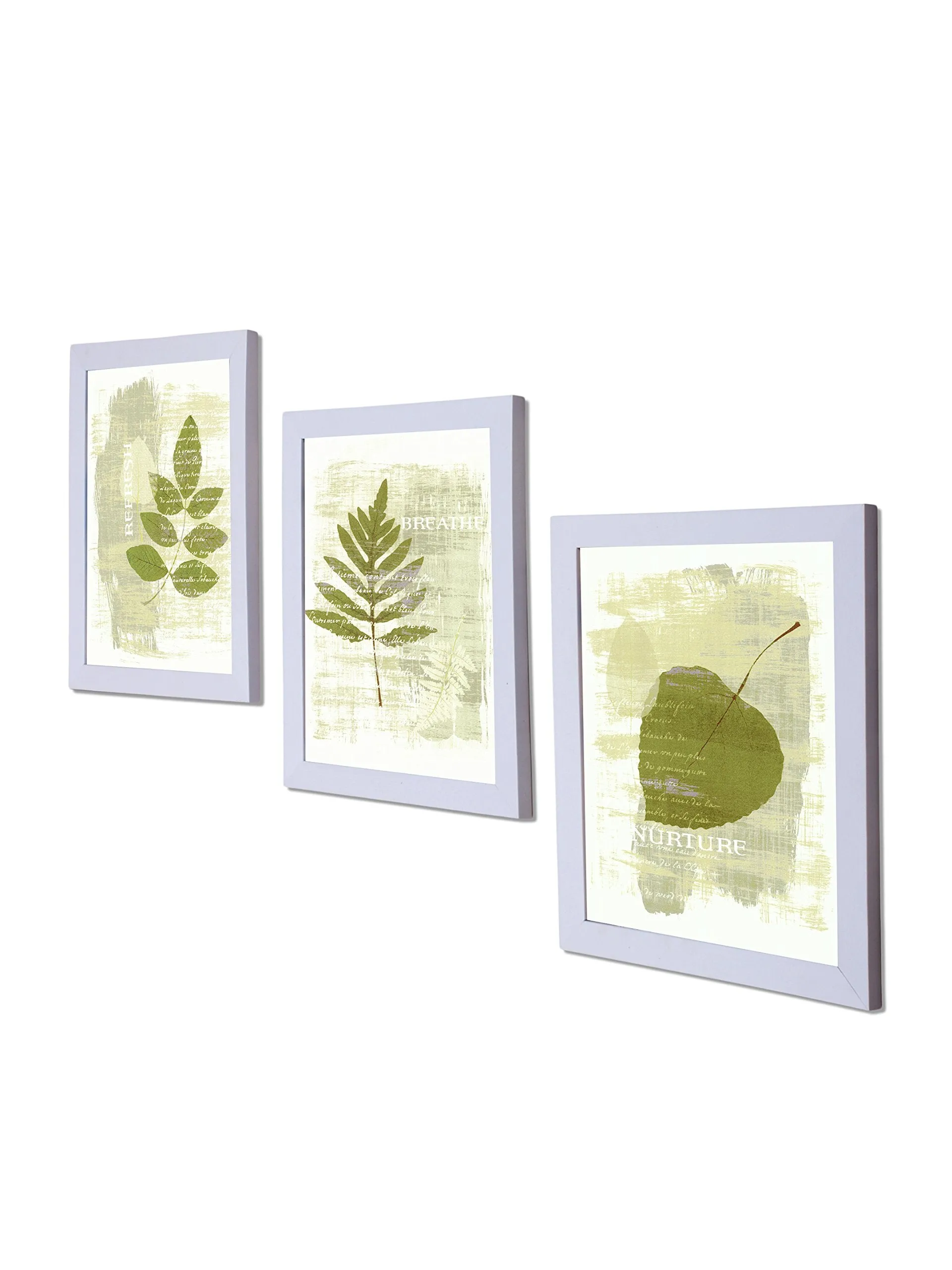 Painting Mantra UV Textured Art Prints Synthetic Green Nature White Framed Painting (10x12-inch) - Set of 3