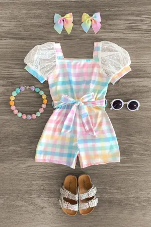 Pastel Rainbow Plaid Romper