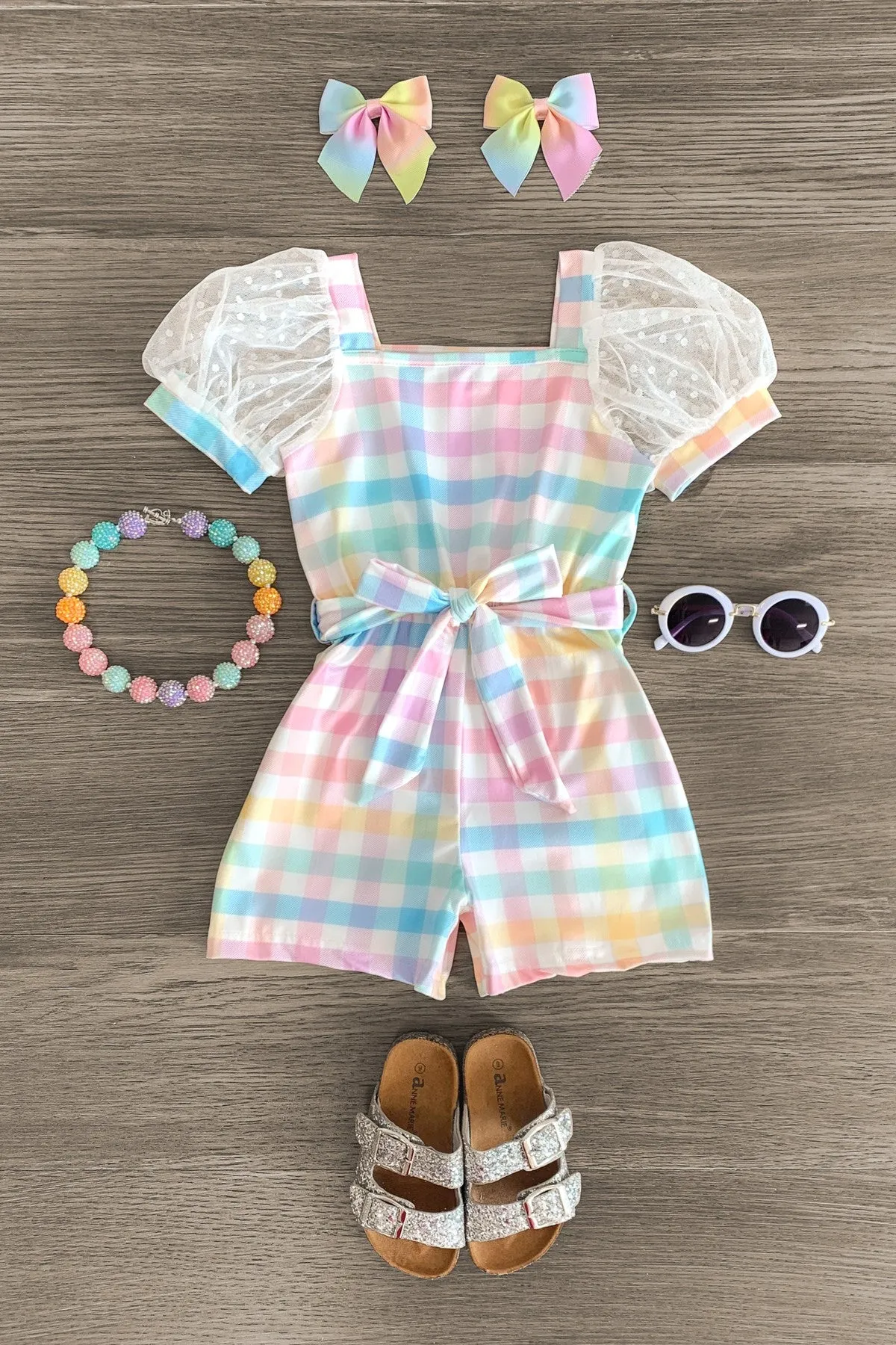 Pastel Rainbow Plaid Romper