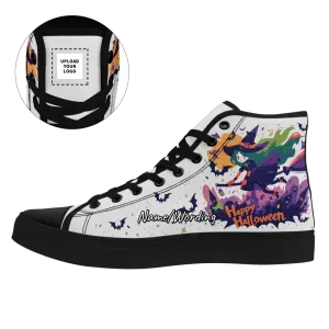 Personalized Pumpkin Sneakers, Custom Skull High Top Shoes, Unisex Shoes for Halloween Day