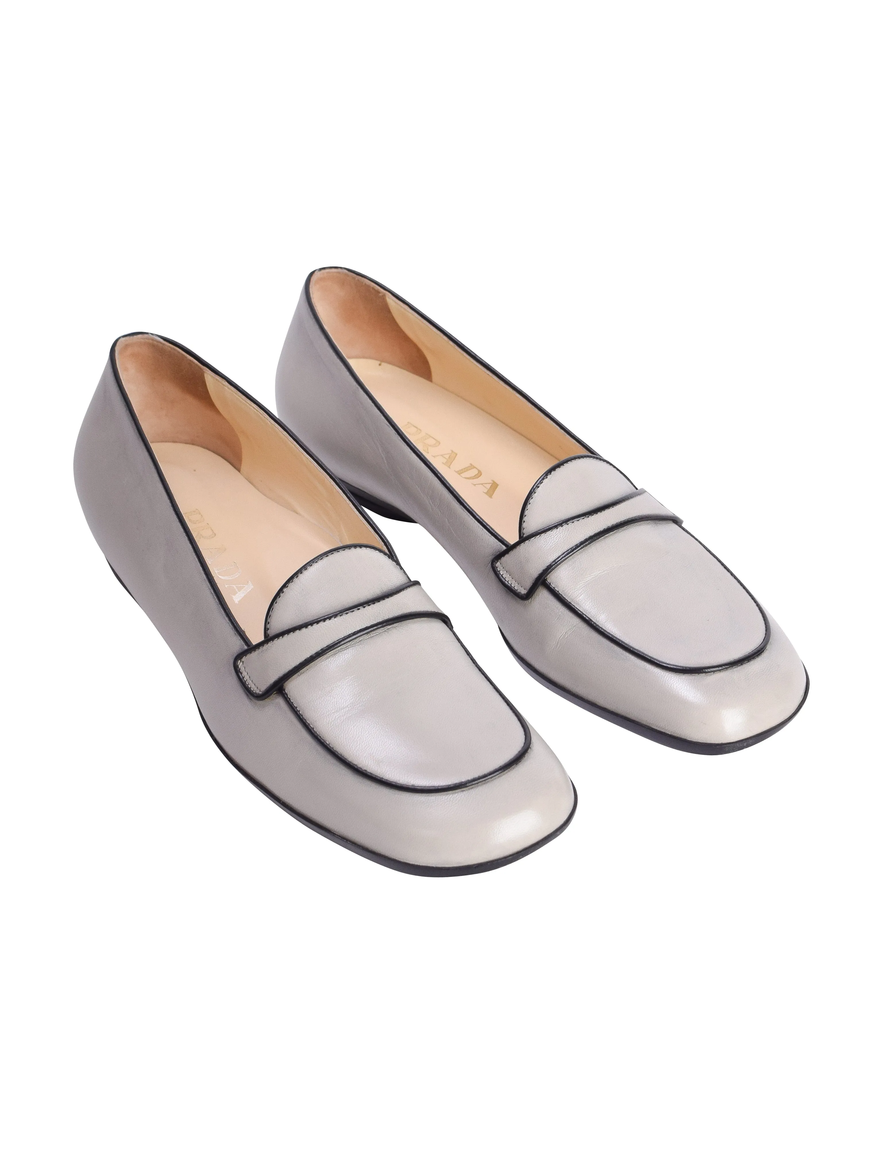 Prada Vintage Early 1990s Grey Leather Loafers