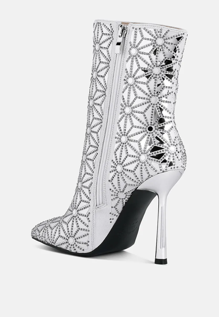 Precious Mirror Embellished High Ankle Boots