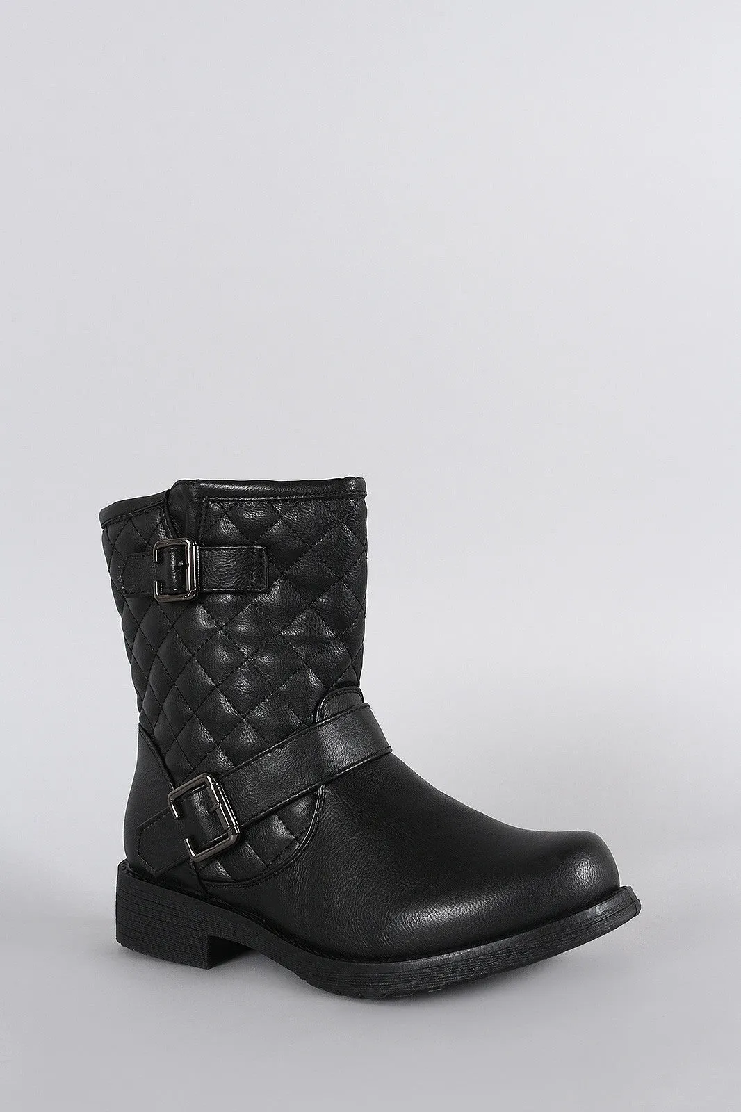 Quilted Round Toe Ankle Boots