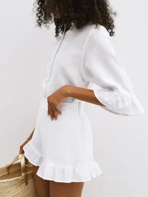 Riviera Linen Frill Sleeve Shirt | White