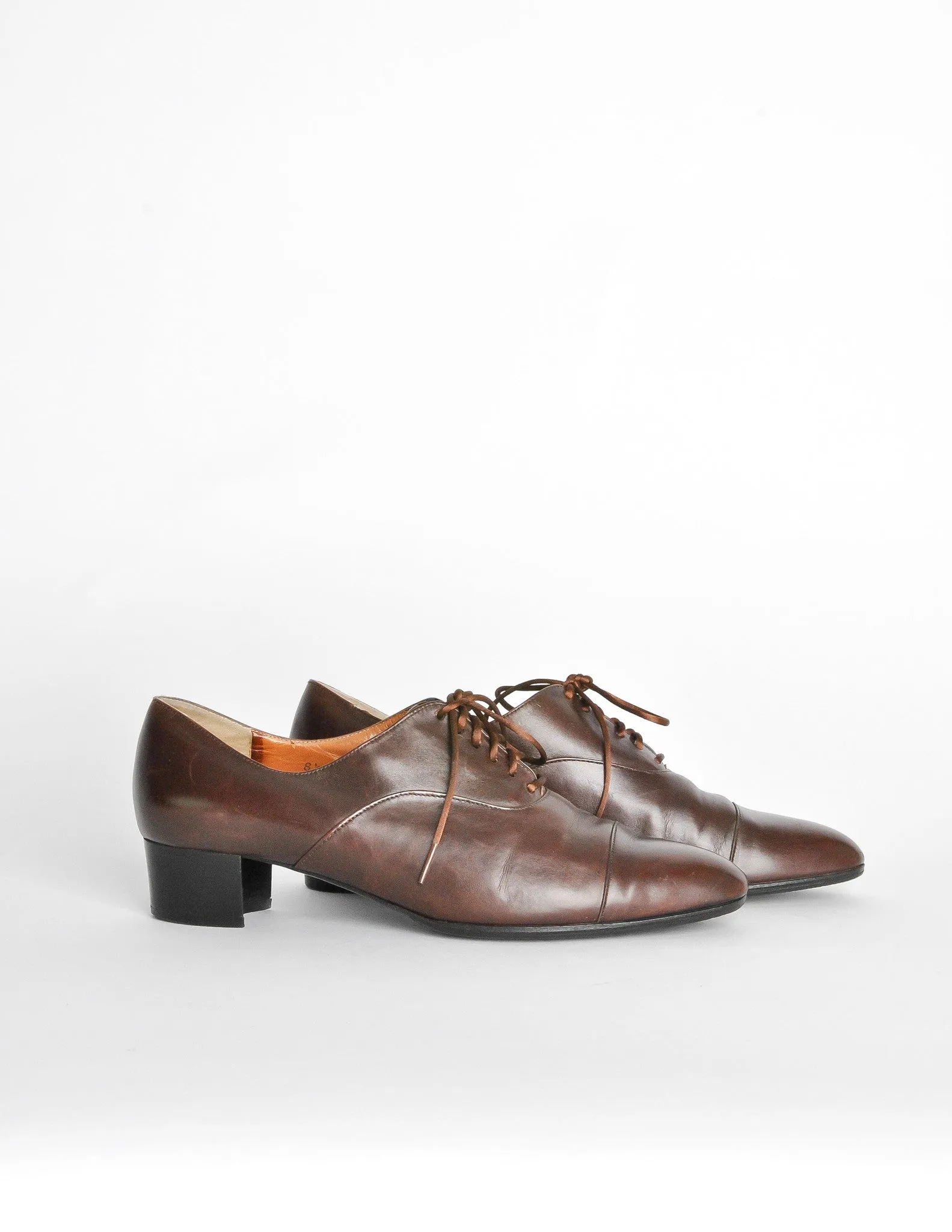 Robert Clergerie Vintage Brown Leather Heeled Oxford Shoes