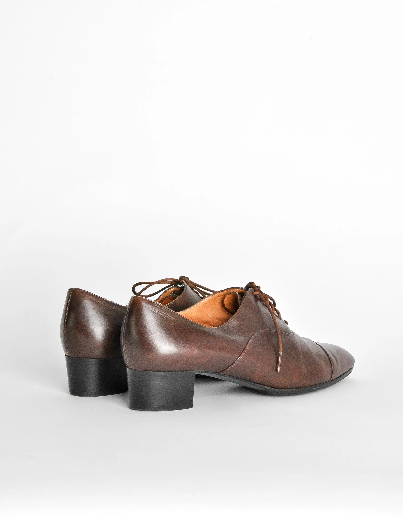 Robert Clergerie Vintage Brown Leather Heeled Oxford Shoes