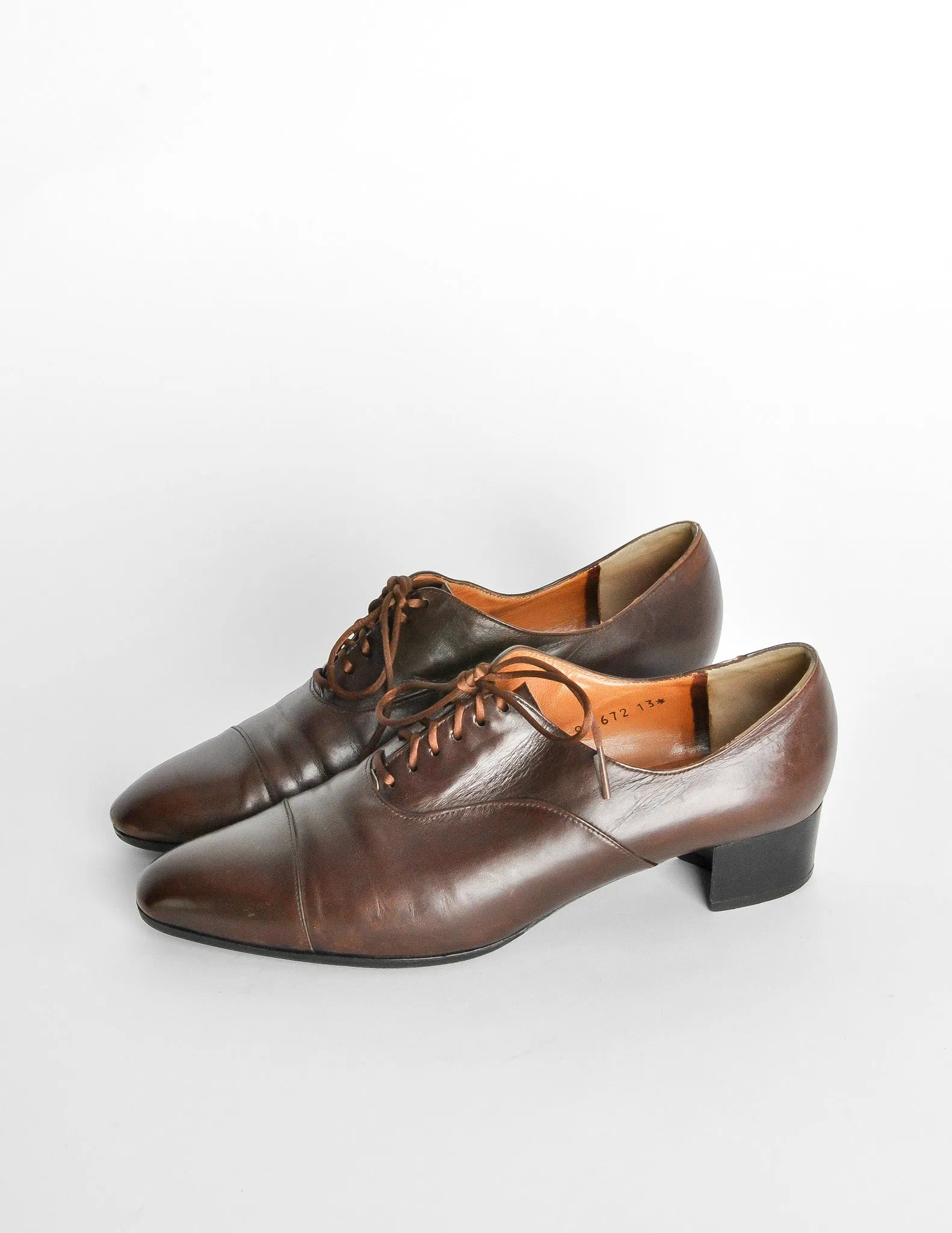 Robert Clergerie Vintage Brown Leather Heeled Oxford Shoes