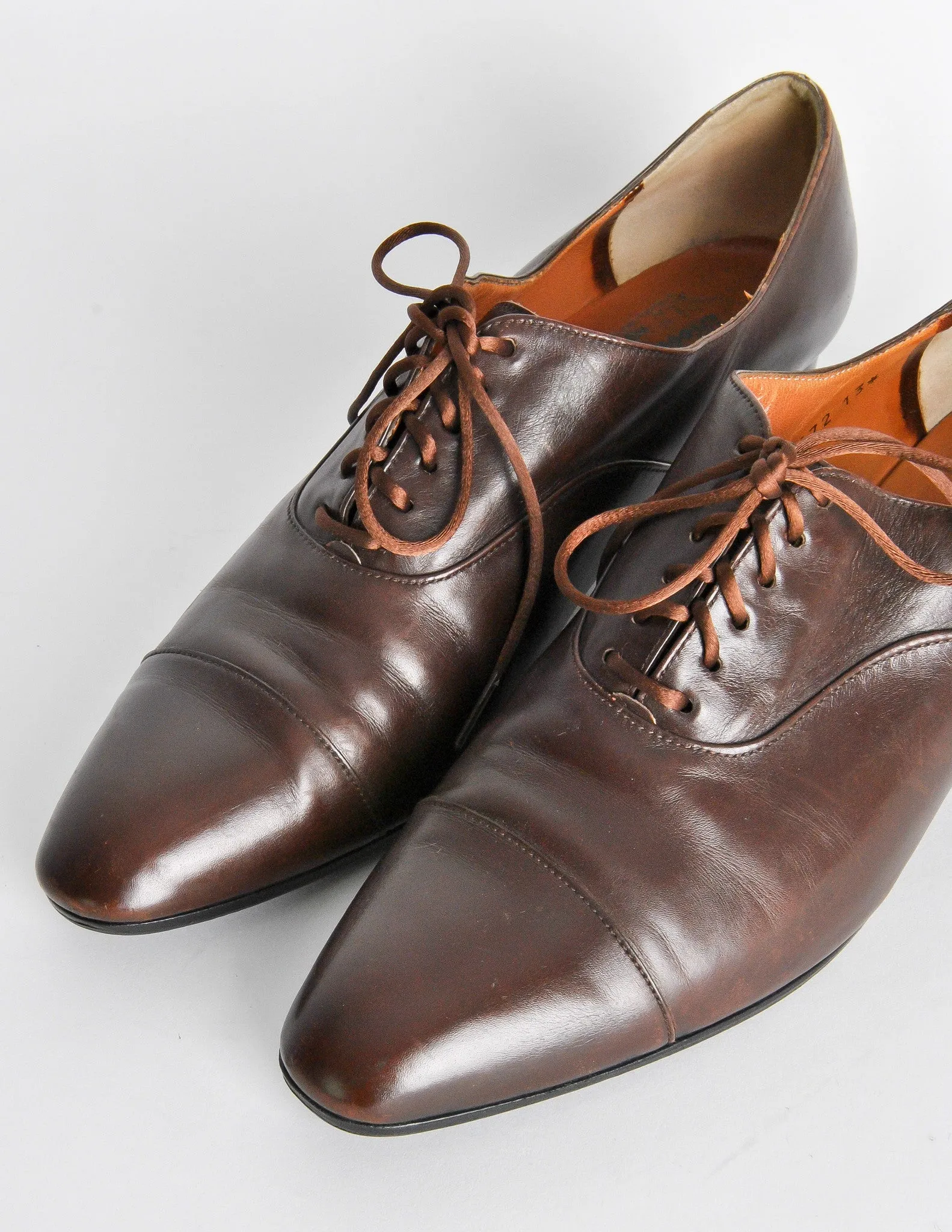 Robert Clergerie Vintage Brown Leather Heeled Oxford Shoes