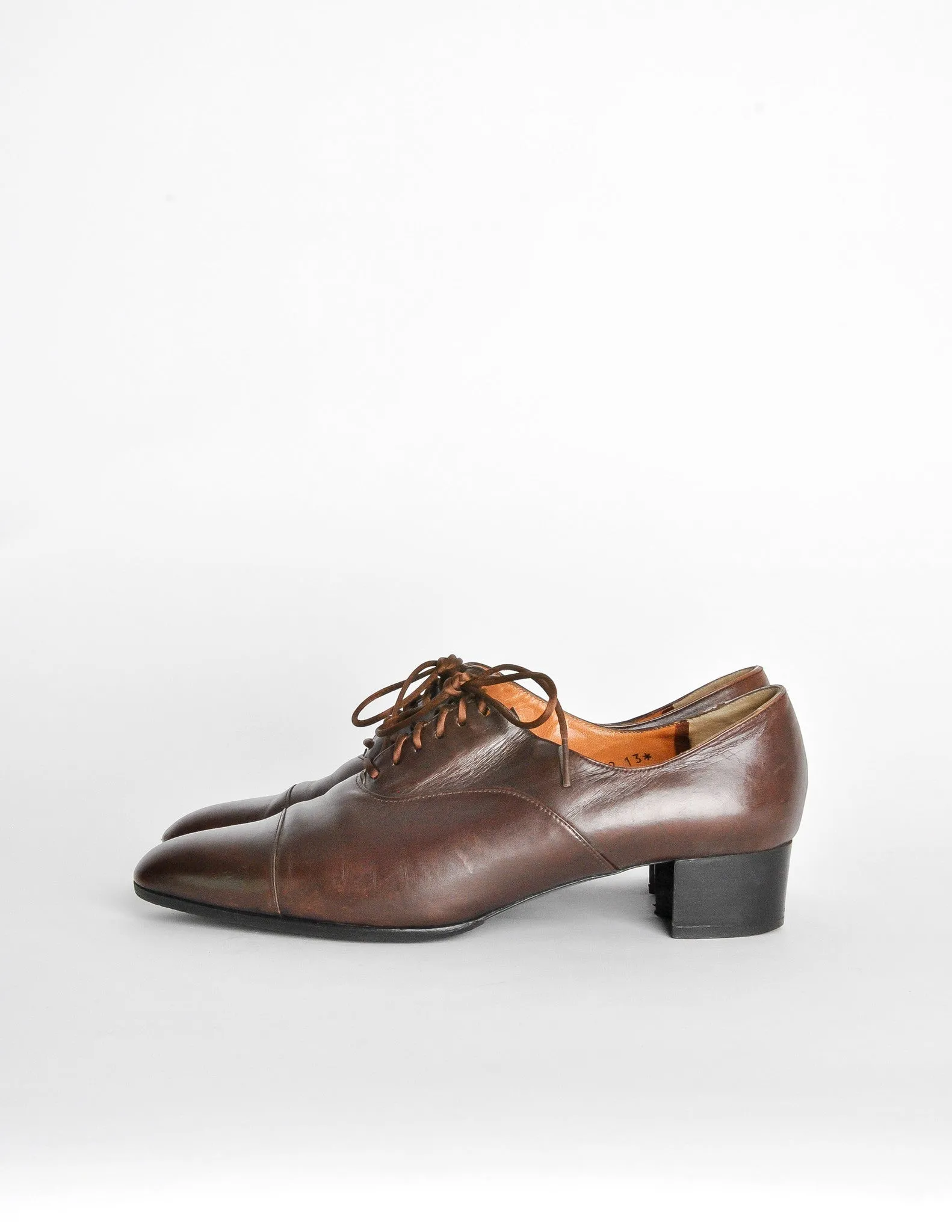 Robert Clergerie Vintage Brown Leather Heeled Oxford Shoes