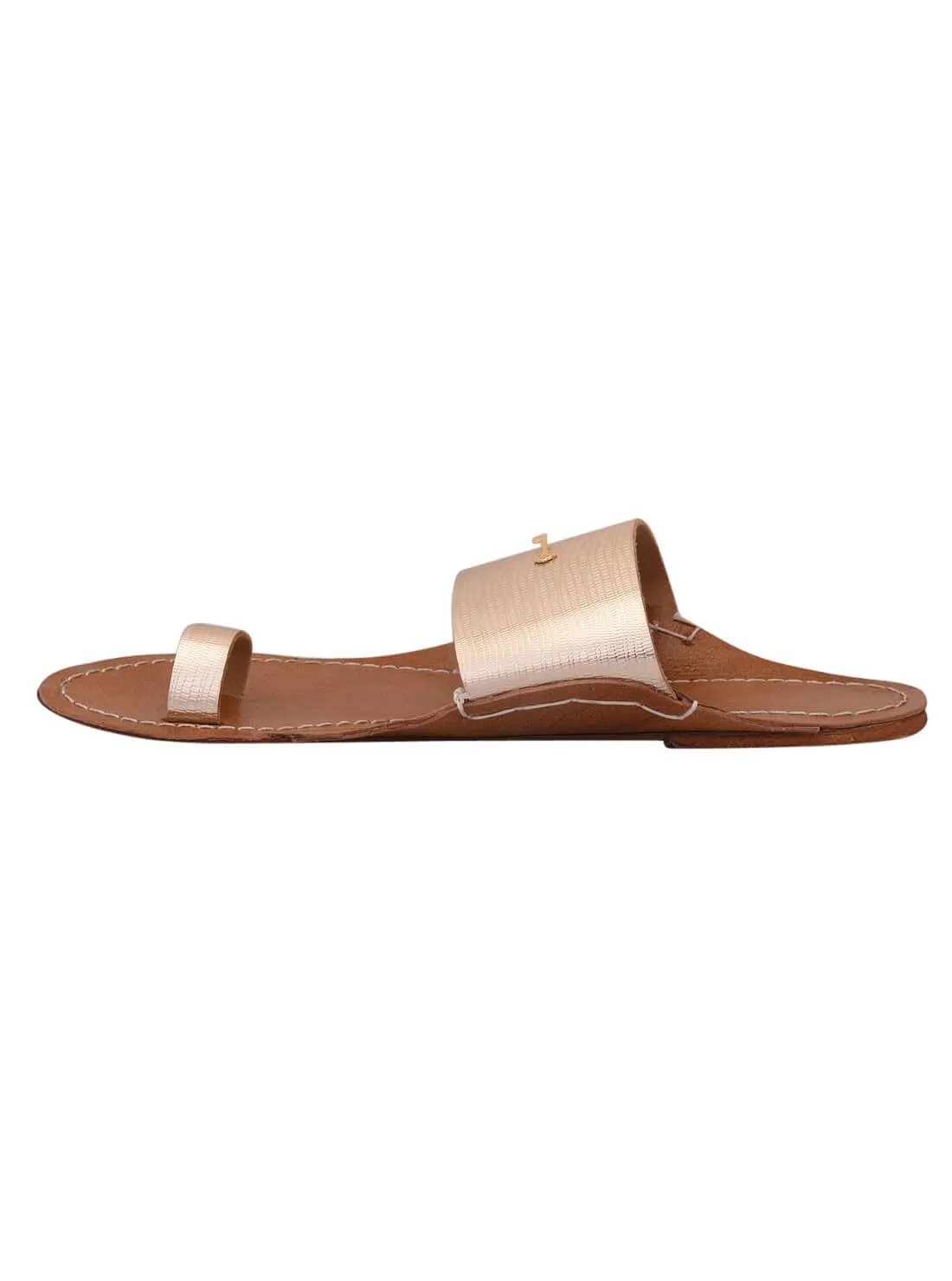 Rose Gold Metallic Genuine Leather Kolhapuri Chappals