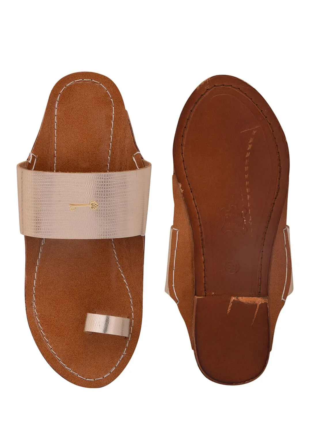 Rose Gold Metallic Genuine Leather Kolhapuri Chappals