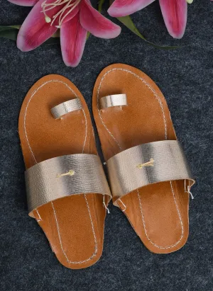 Rose Gold Metallic Genuine Leather Kolhapuri Chappals