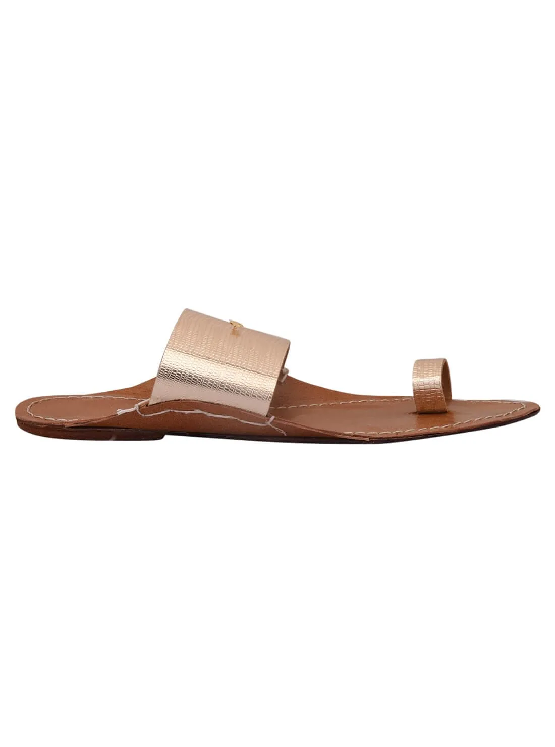 Rose Gold Metallic Genuine Leather Kolhapuri Chappals