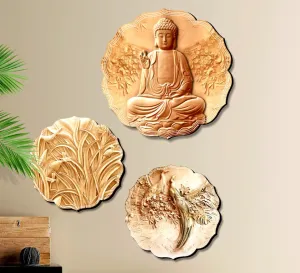 SAF paintings Round Shape Set of 3 Lord Buddha MDF Painting for Wall Decoration, Home decor And Office WST-JLR41-S2L1