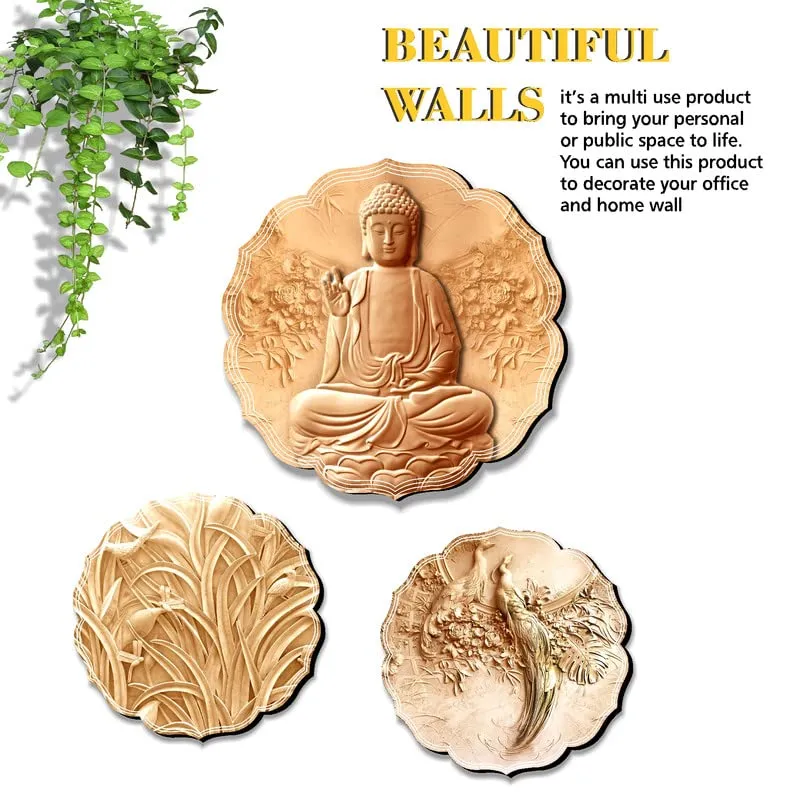 SAF paintings Round Shape Set of 3 Lord Buddha MDF Painting for Wall Decoration, Home decor And Office WST-JLR41-S2L1