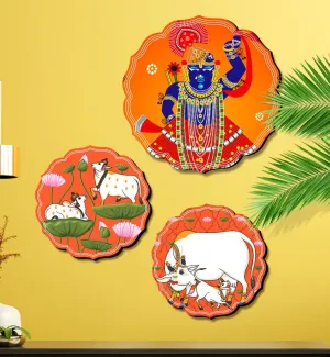 SAF paintings Round Shape Set of 3 Shree Nath Ji And Pichwai MDF Painting for Wall Decoration, Home decor And Office WST-JLR43-S2L1