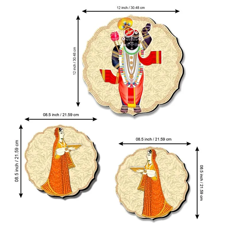 SAF paintings Round Shape Set of 3 Shree Nath Ji And Pichwai MDF Painting for Wall Decoration, Home decor And Office WST-JLR45-S2L1