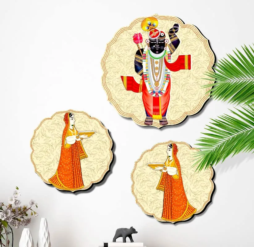 SAF paintings Round Shape Set of 3 Shree Nath Ji And Pichwai MDF Painting for Wall Decoration, Home decor And Office WST-JLR45-S2L1