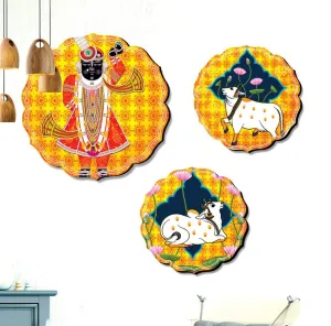 SAF paintings Round Shape Set of 3 Shree Nath Ji And Pichwai MDF Painting for Wall Decoration, Home decor And Office WST-JLR46-S2L1