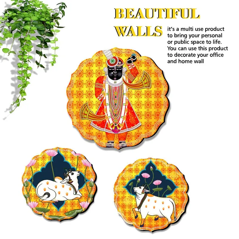 SAF paintings Round Shape Set of 3 Shree Nath Ji And Pichwai MDF Painting for Wall Decoration, Home decor And Office WST-JLR46-S2L1