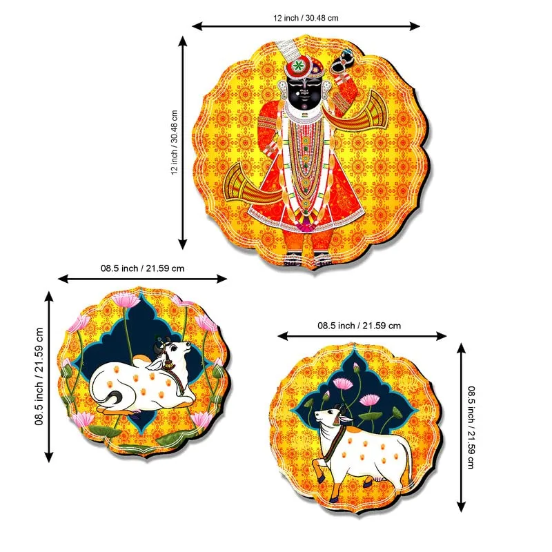 SAF paintings Round Shape Set of 3 Shree Nath Ji And Pichwai MDF Painting for Wall Decoration, Home decor And Office WST-JLR46-S2L1