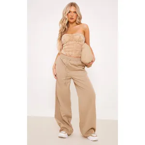 Sand Soft Tailored Wide Leg Trousers