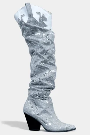 Silver Rhinestone Western Slouchy Boots