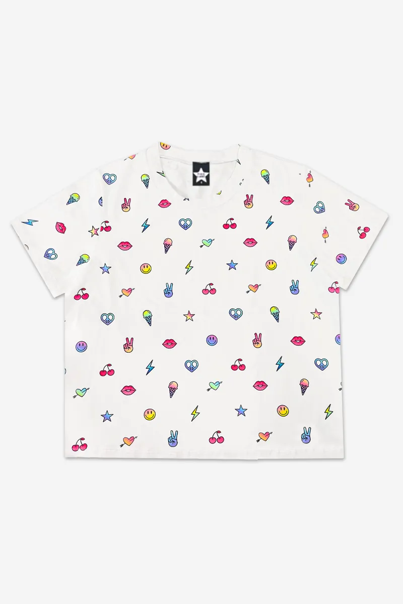 Simply Soft Short Sleeve Easy Tee - White Mixed Emojis