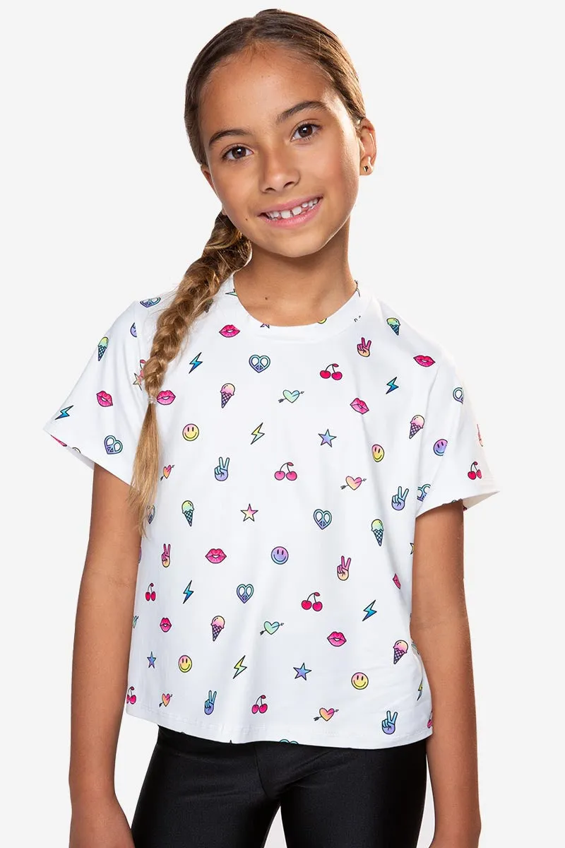 Simply Soft Short Sleeve Easy Tee - White Mixed Emojis