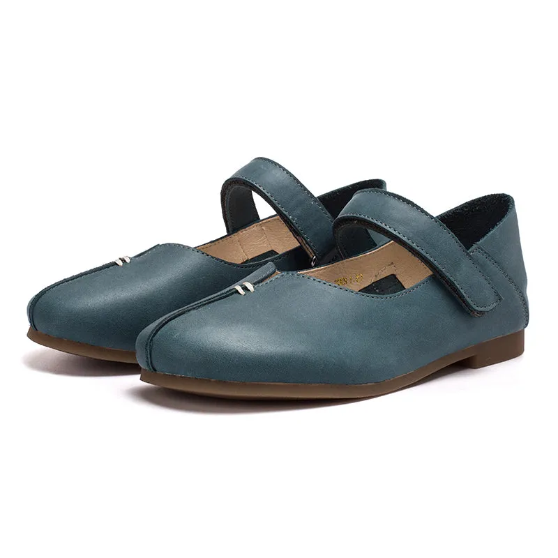 Soft Leather Mary Jane Flats Handmade Blue/Green/Pink