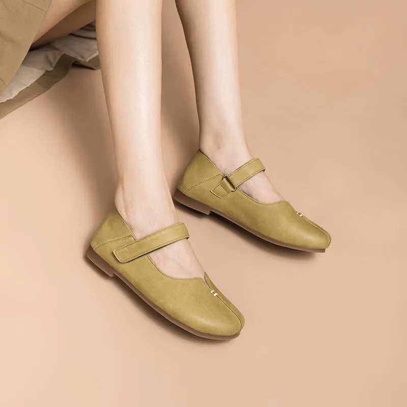 Soft Leather Mary Jane Flats Handmade Blue/Green/Pink