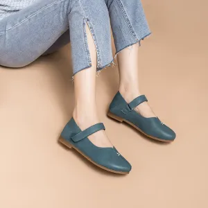 Soft Leather Mary Jane Flats Handmade Blue/Green/Pink