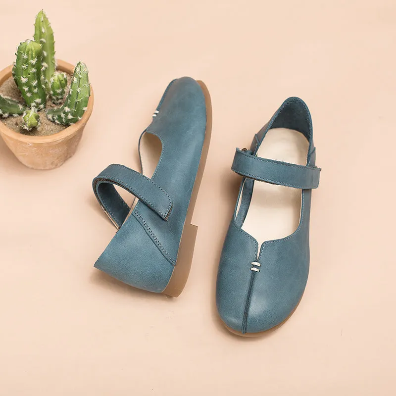 Soft Leather Mary Jane Flats Handmade Blue/Green/Pink