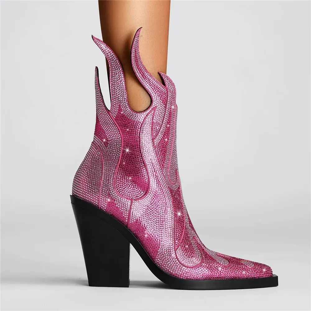 Sparkling Rhinestone Pointed Toe Ankle Boots