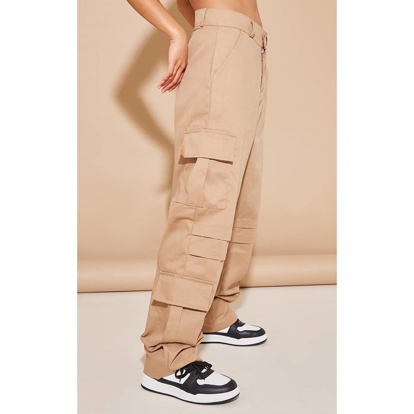 Stone Pocket Detail Wide Leg Cargo Trousers