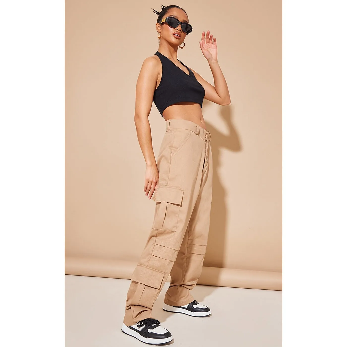 Stone Pocket Detail Wide Leg Cargo Trousers