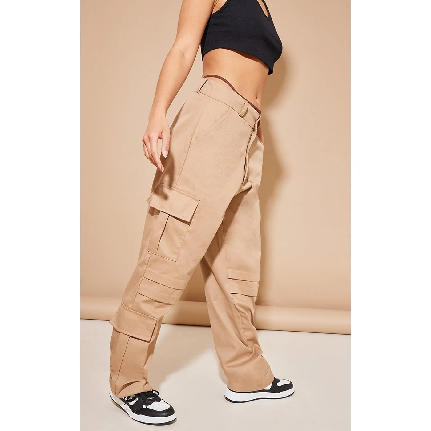 Stone Pocket Detail Wide Leg Cargo Trousers