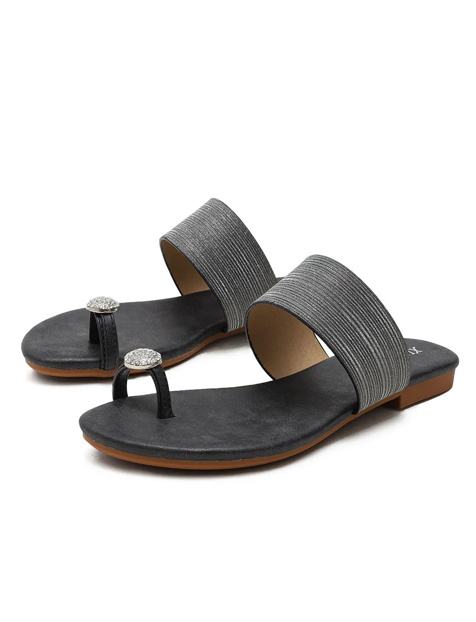 Strapped Toe Ring Flat Boho Sling Back Sandals for Women